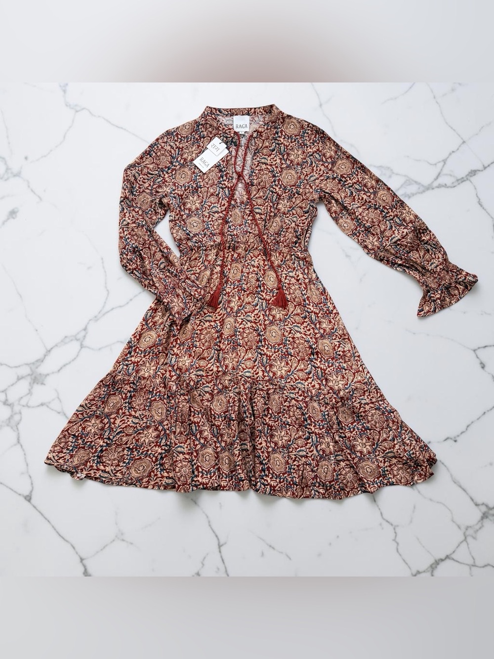 RAGA Long Sleeve Tie Front Midi Dress